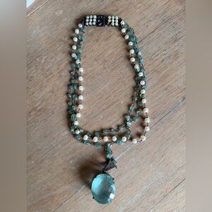 Safia Day Blue Aqua Gemstone with Pearl Beaded Necklace